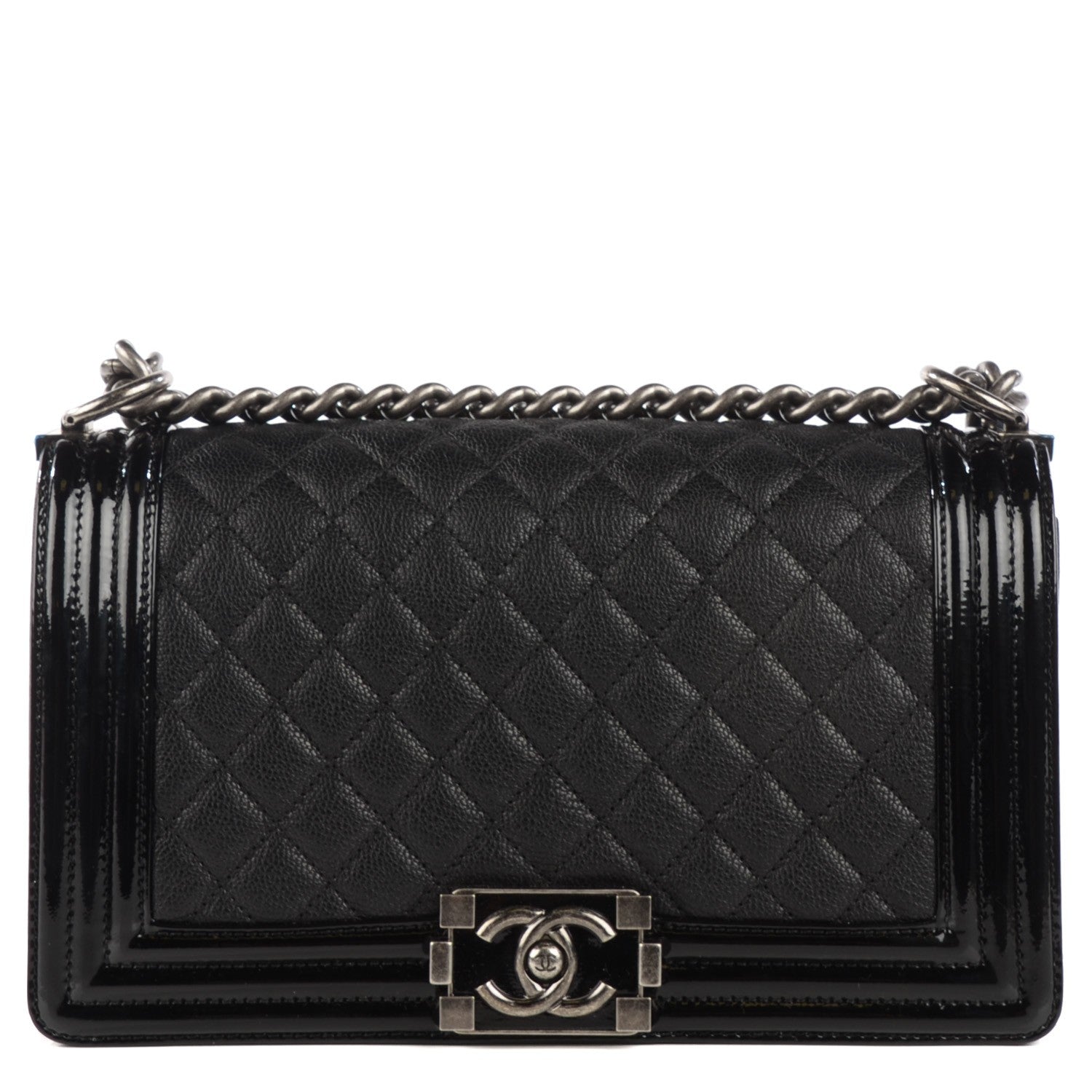 Chanel Goatskin Quilted Patent Medium Duo Boy Flap Black 1 of 9