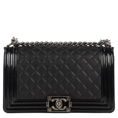 Chanel Goatskin Quilted Patent Medium Duo Boy Flap Black 1 of 9