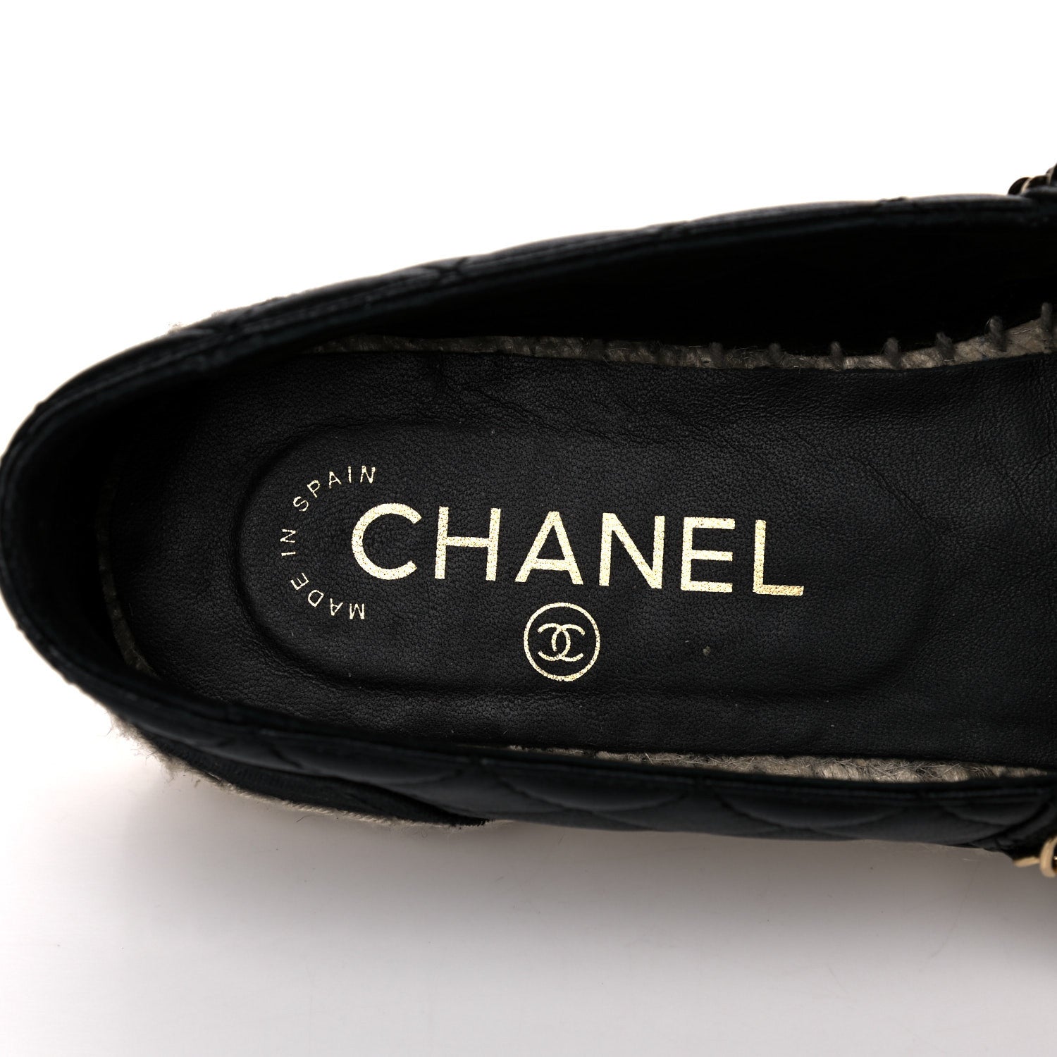 Chanel Lambskin Grosgrain Quilted CC Chain Espadrilles 38 Black 7 of 12