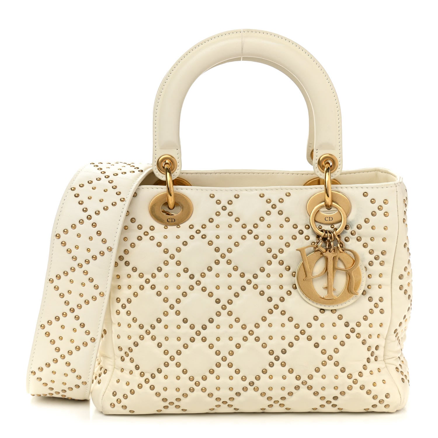 Christian Dior Calfskin Cannage Studded Medium Supple Lady Dior White 1 of 10