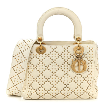 Christian Dior Calfskin Cannage Studded Medium Supple Lady Dior White 1 of 10