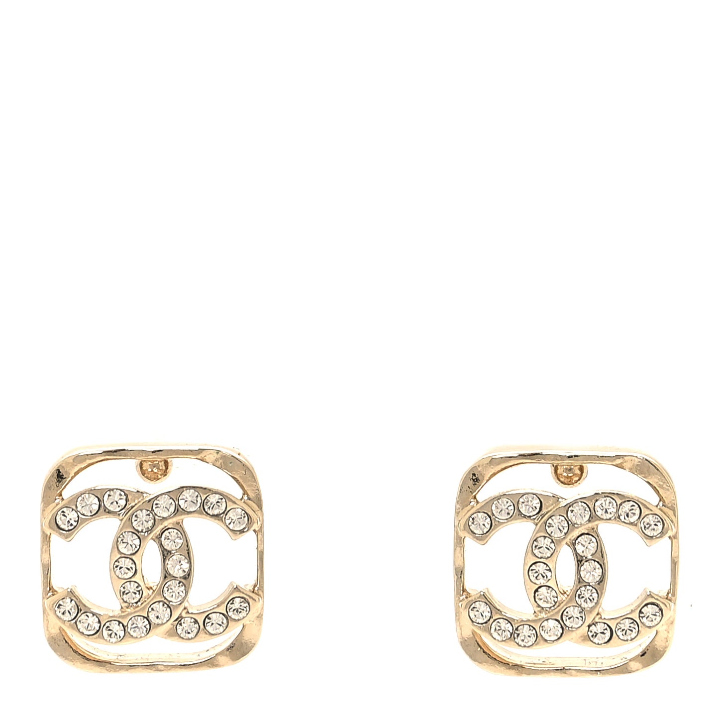 Crystal Square CC Earrings Gold