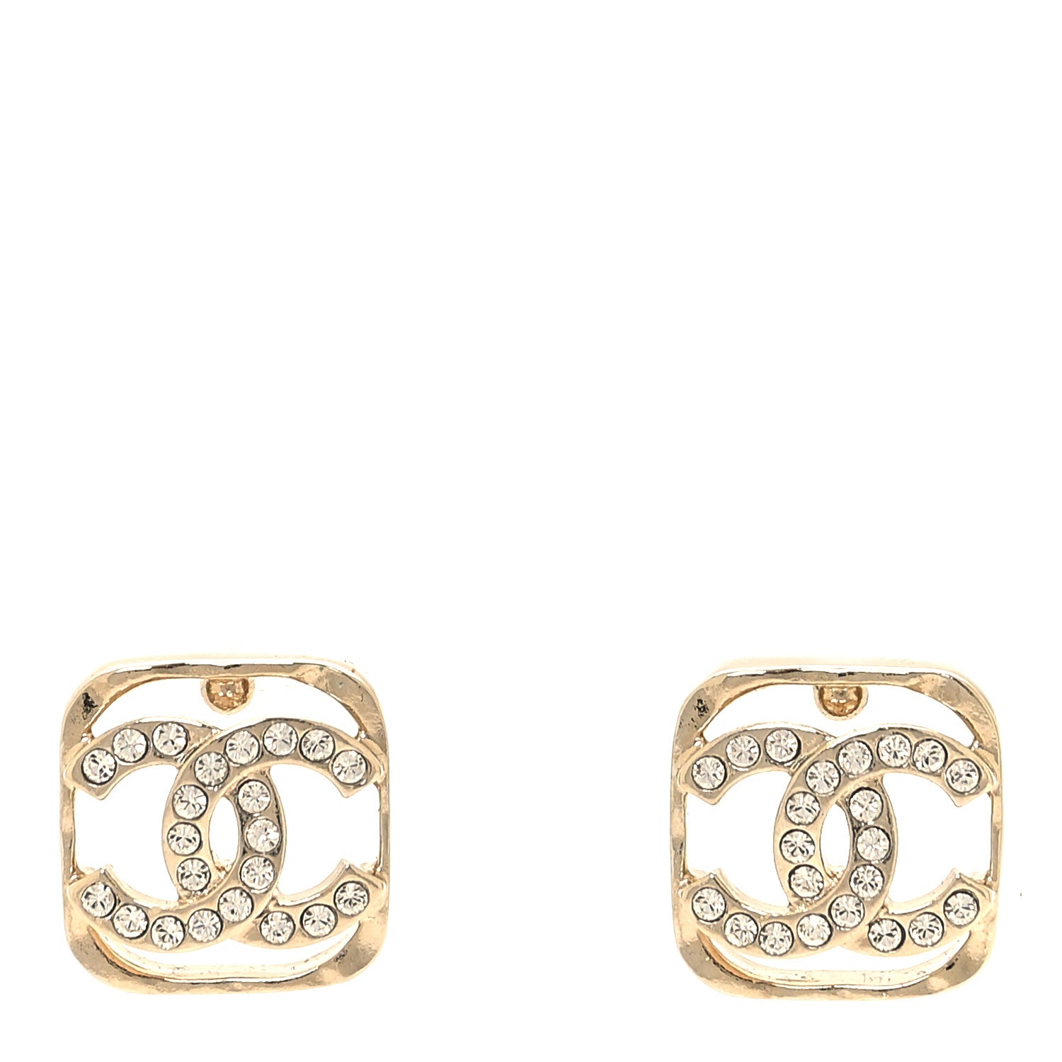 Chanel Crystal Square CC Earrings Gold 1 of 5