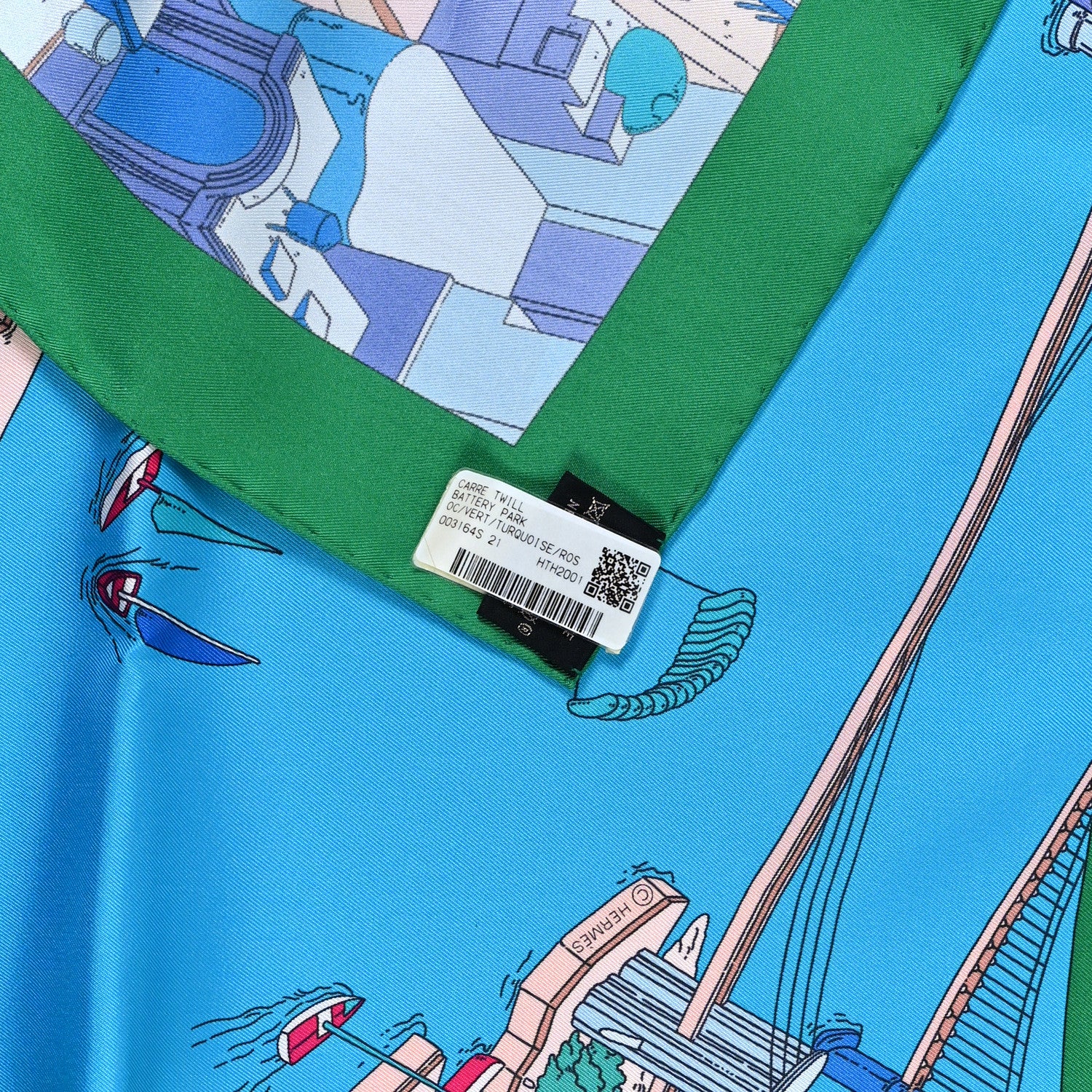 Hermes Silk The Battery New York Scarf 90 Vert Turquoise Rose 3 of 3