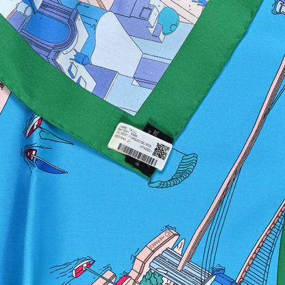 Hermes Silk The Battery New York Scarf 90 Vert Turquoise Rose 3 of 3