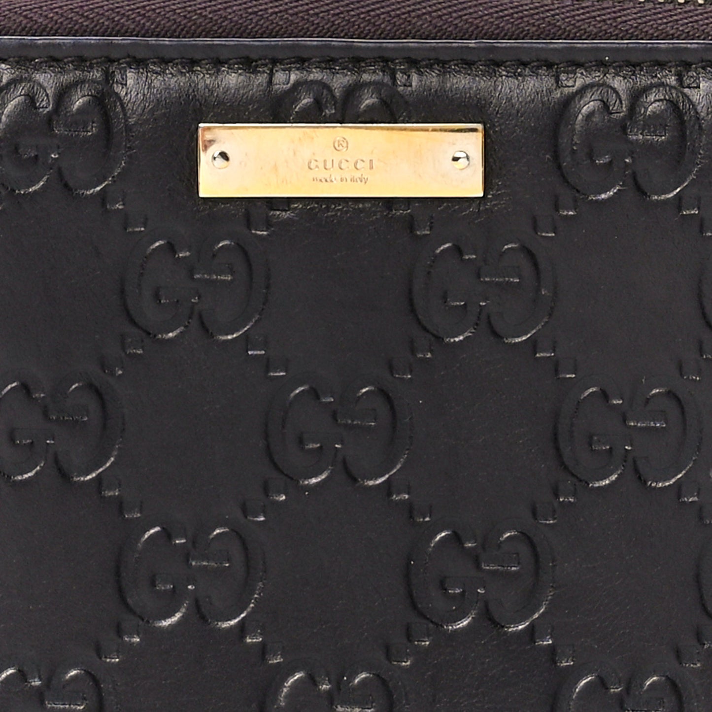 Guccissima Margaux Calfskin Metal Bar Zip Around Wallet Chocolate