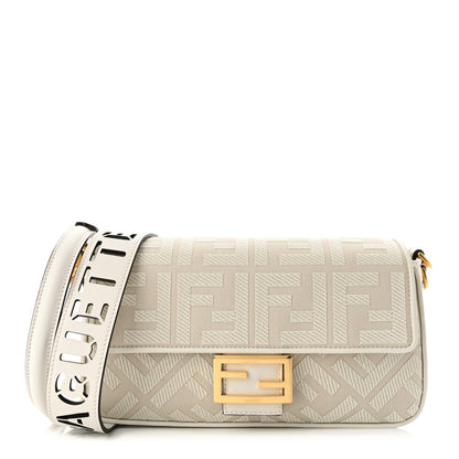 Fendi Canvas Vitello King Extra Strap FF Embroidered Baguette White Ice 1 of 11