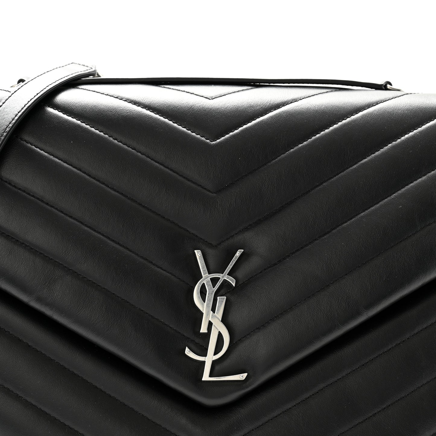 Calfskin Y Quilted Monogram Large Loulou Chain Satchel Black