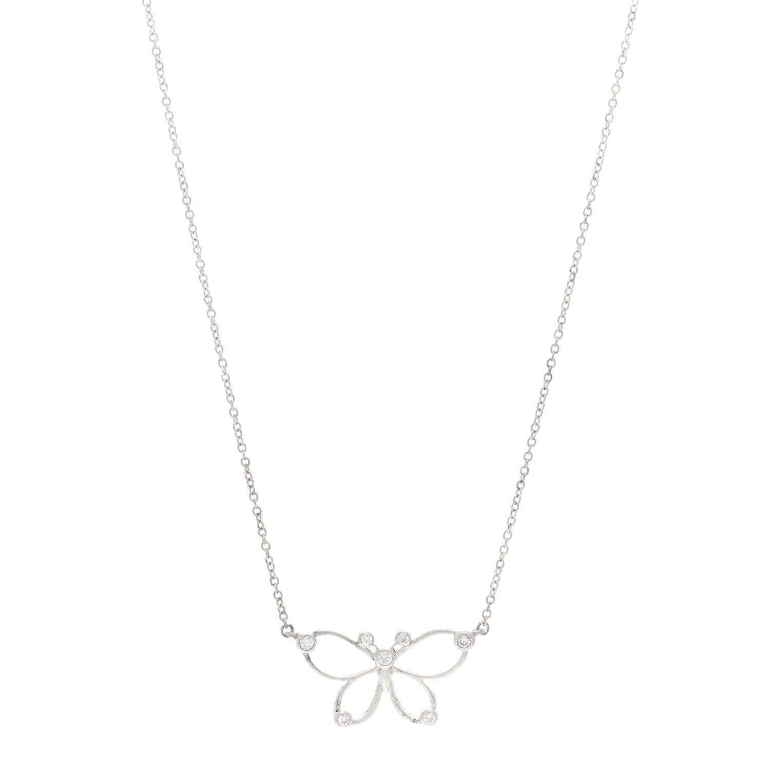 Tiffany Sterling Silver Diamond Butterfly Pendant Necklace 1 of 4
