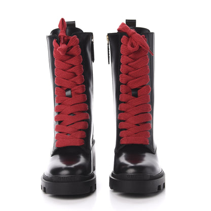Gucci Magnum Calfskin Cirano Lux Web Lace Up Tall Combat Boots 35 Black Verde Hibiscus Red 2 of 10