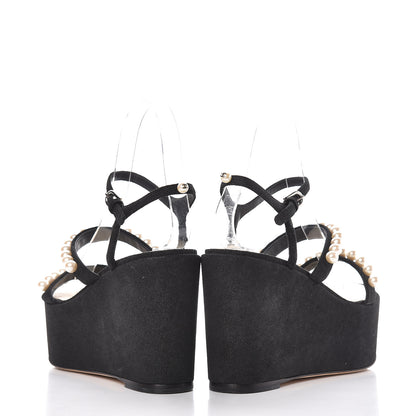 Chanel Suede Pearl Platform Sandal 36.5 Black 13 of 14