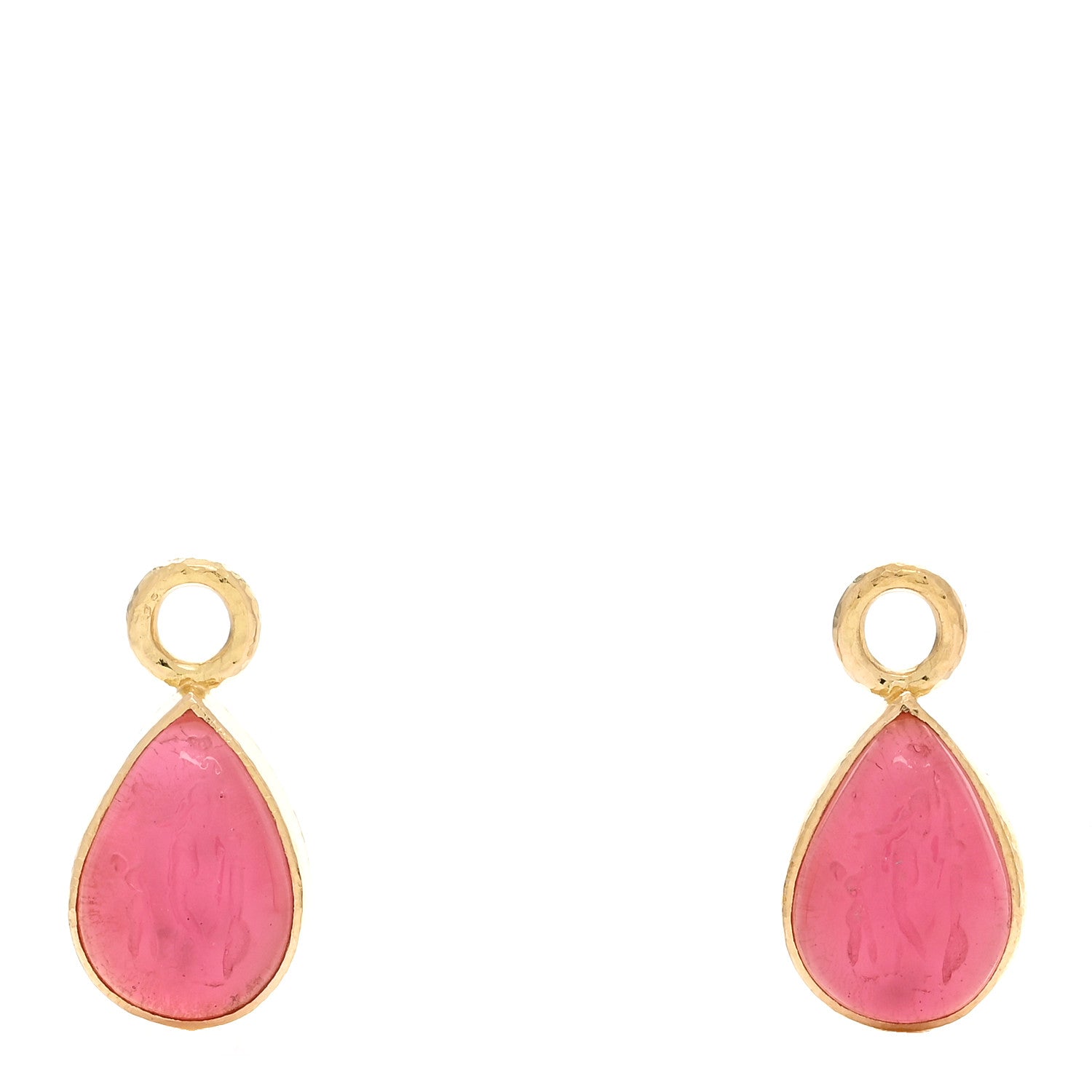 Elizabeth Locke 19K Yellow Gold Venetian Glass Intaglio Pear Drop Earring Charms Pink 1 of 3