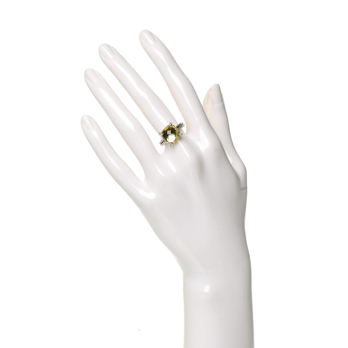 Sterling Silver Diamond Lemon Citrine 11mm Chatelaine Ring 50 5.5