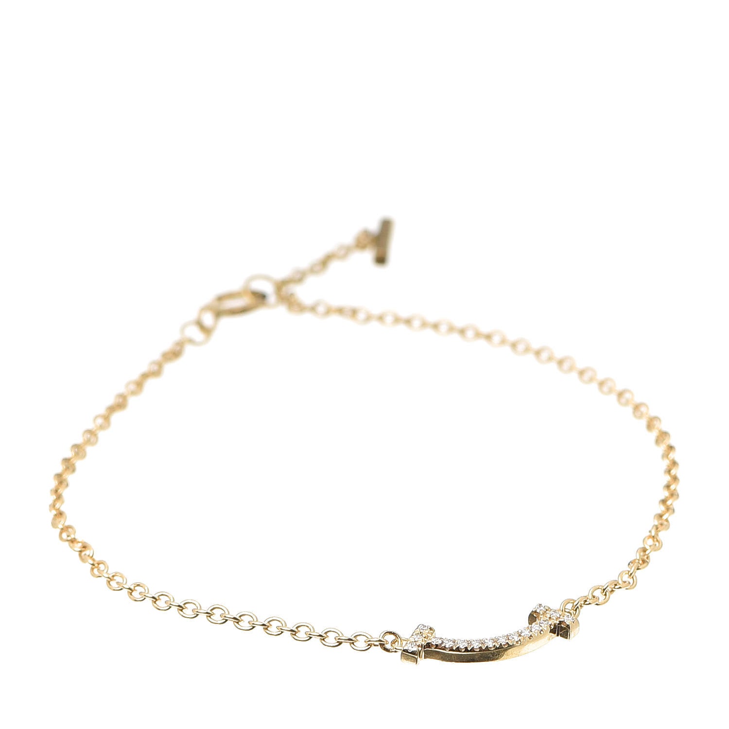 Tiffany 18K Yellow Gold Diamond Mini T Smile Bracelet 1 of 6