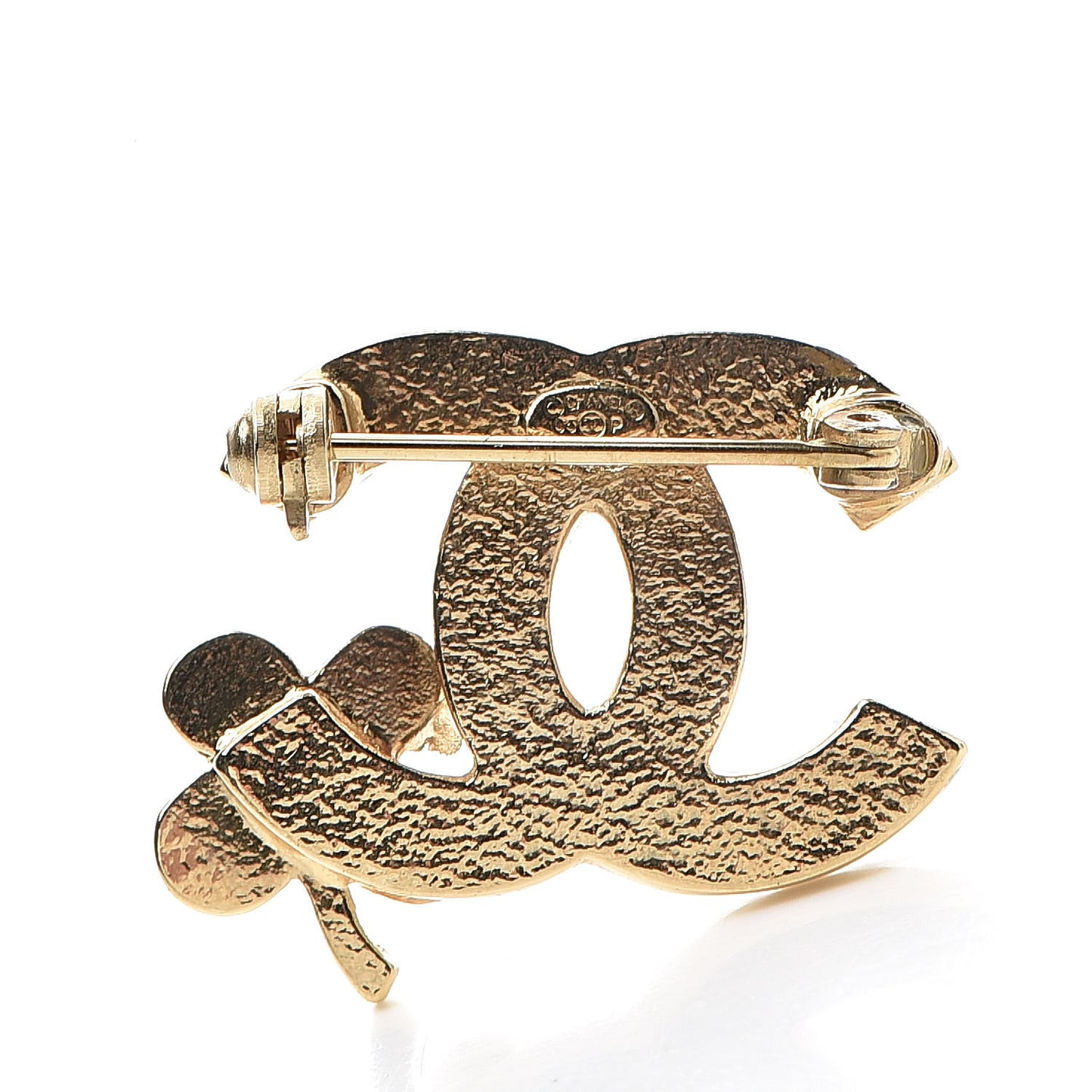 Crystal CC Clover Leaf Brooch Gold Green