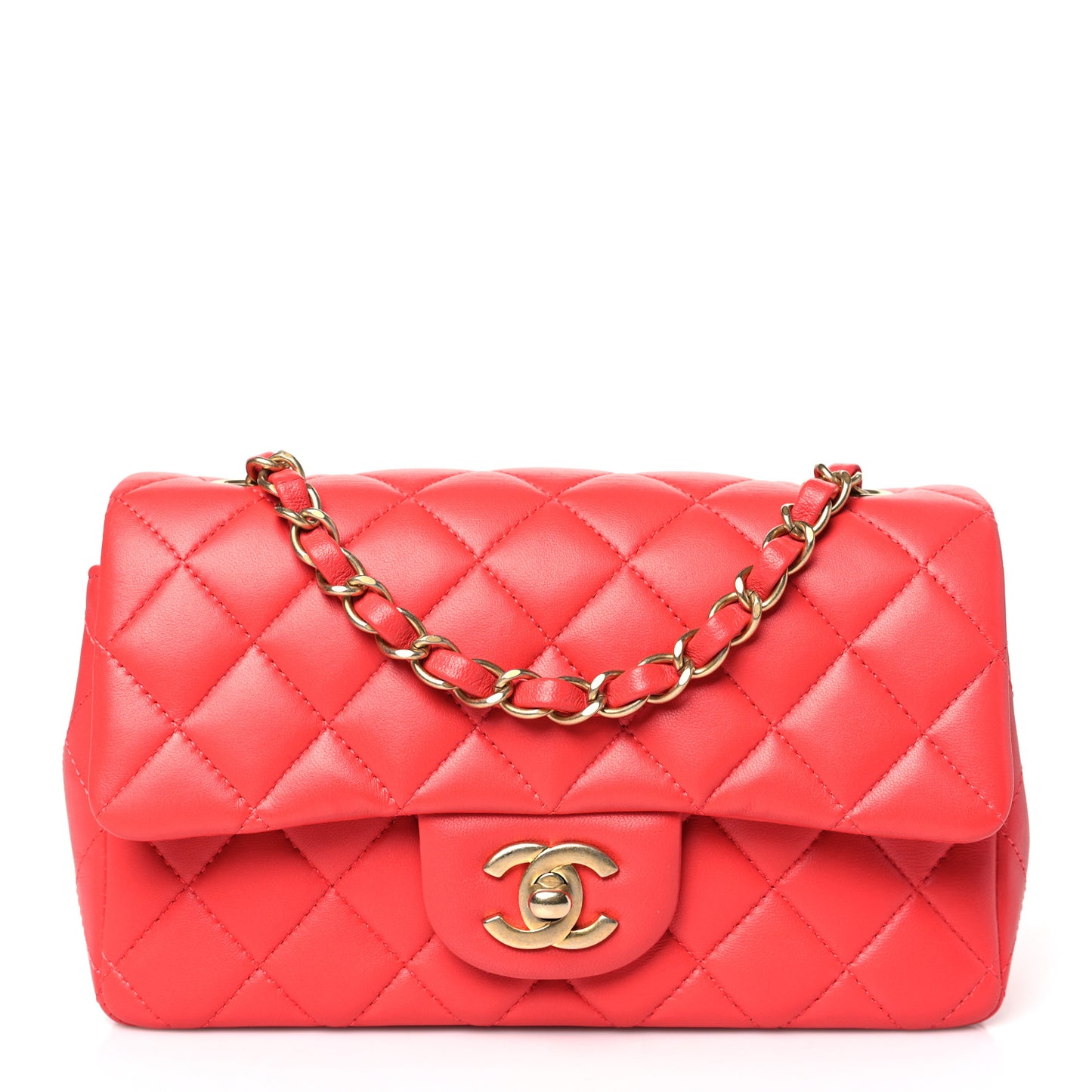 Lambskin Quilted Mini Rectangular Flap Red