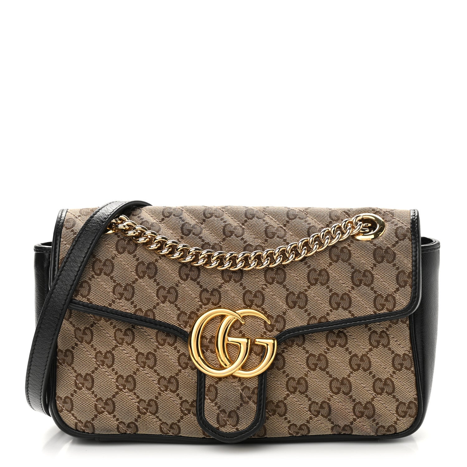 Gucci Monogram Matelasse Diagonal Small GG Marmont Shoulder Bag Beige Black 1 of 13