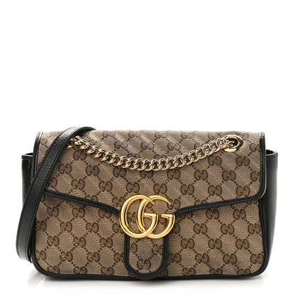 Gucci Monogram Matelasse Diagonal Small GG Marmont Shoulder Bag Beige Black 1 of 13
