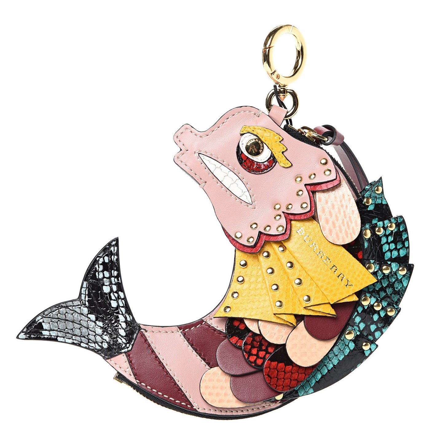 Calfskin Snakeskin Embossed Fish Bag Charm Multicolor