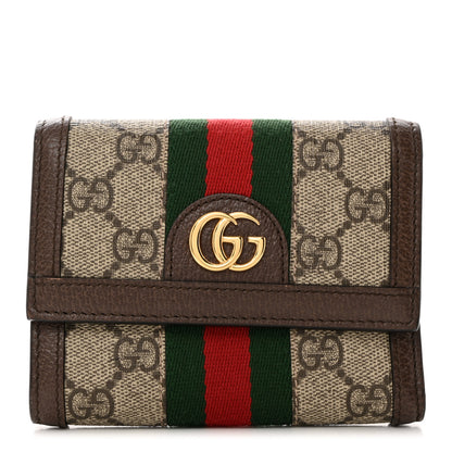 Gucci GG Supreme Monogram Web Ophidia Compact Wallet Beige New Acero 1 of 7