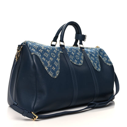 Louis Vuitton X NIGO Taurillon Monogram Denim Drip Keepall Bandouliere 50 Blue 2 of 10