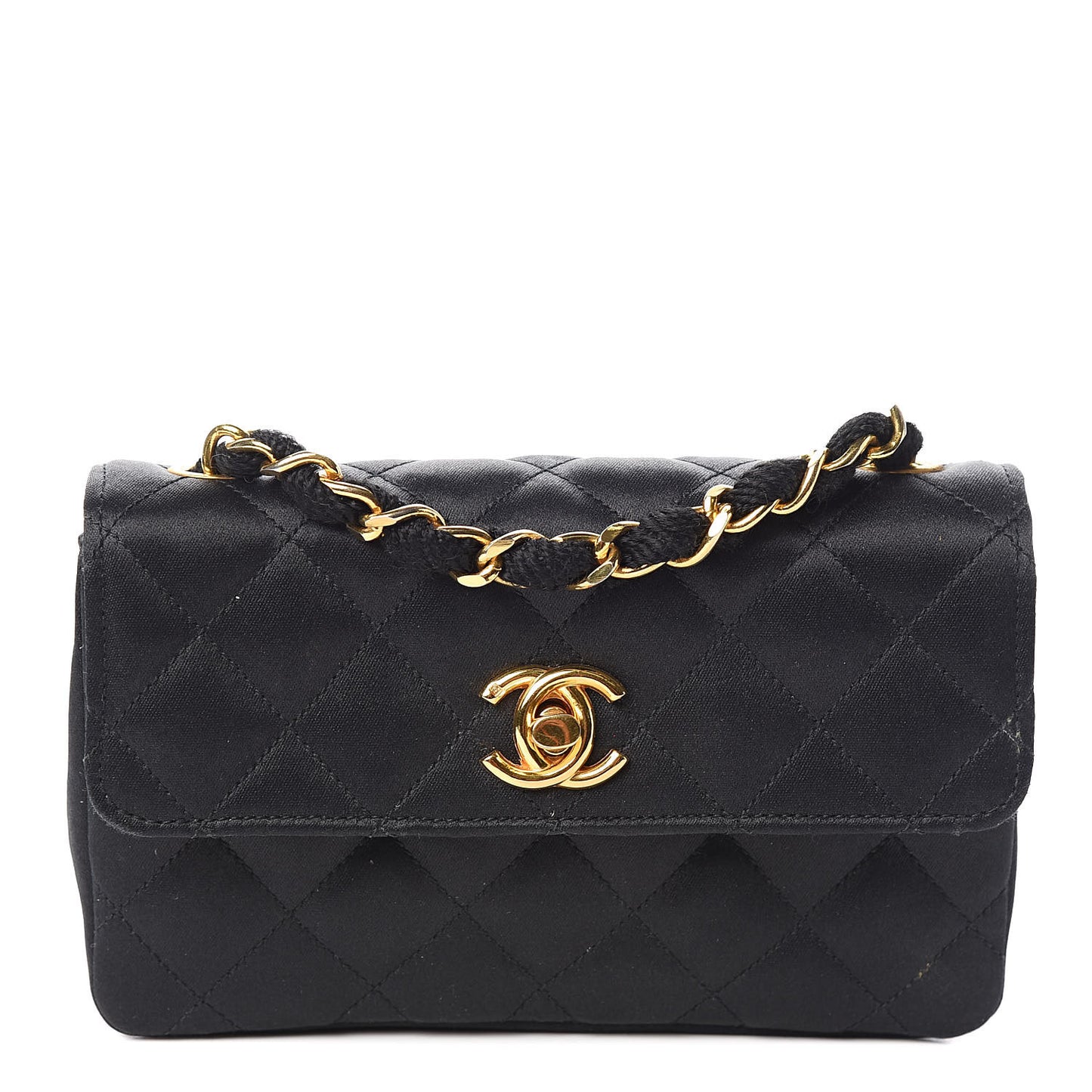 Satin Quilted Micro Mini Flap Black