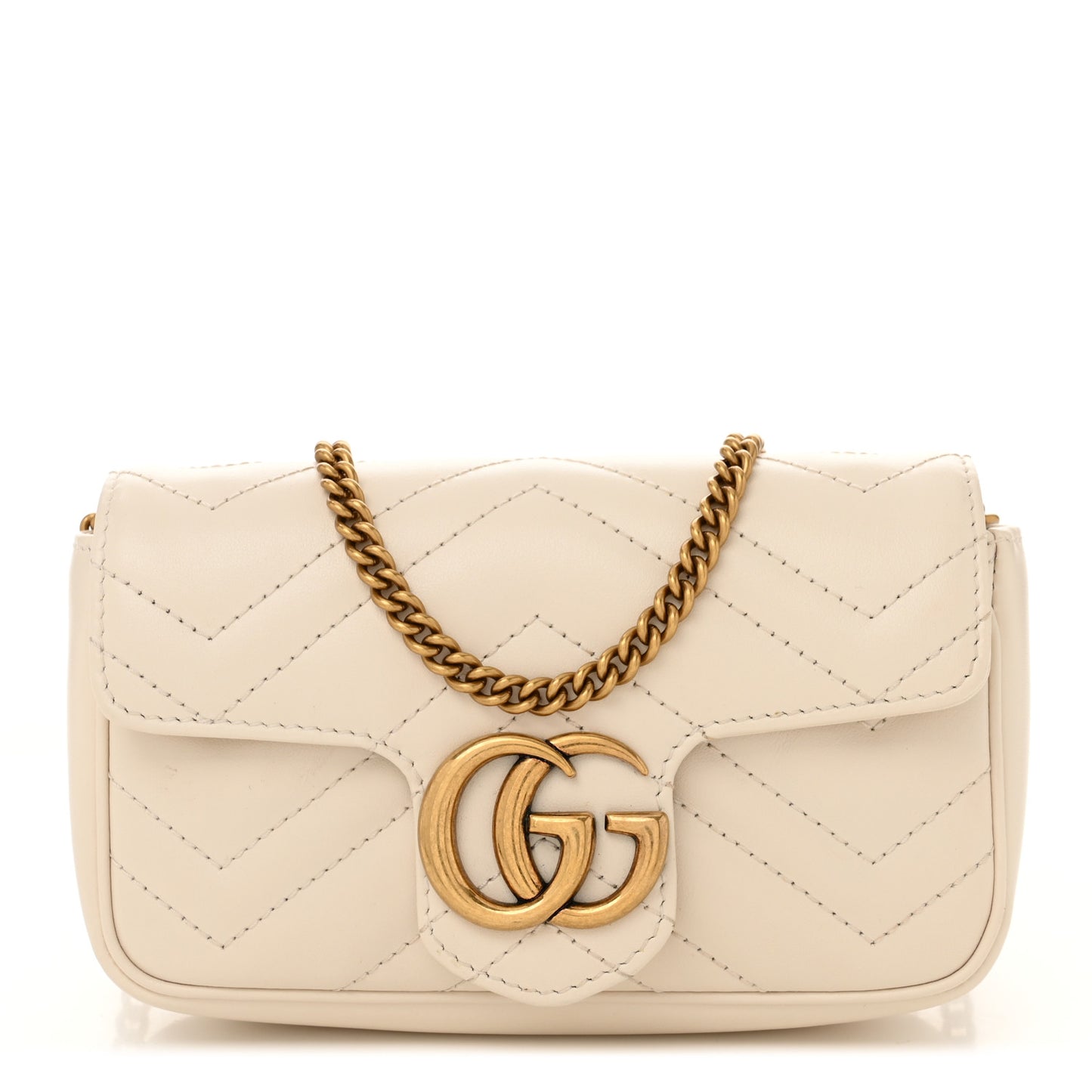 Calfskin Matelasse Super Mini GG Marmont Shoulder Bag White