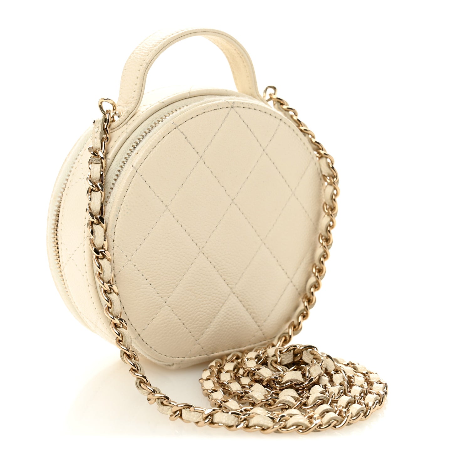Caviar Quilted Round Handle With Care Vanity With Chain White