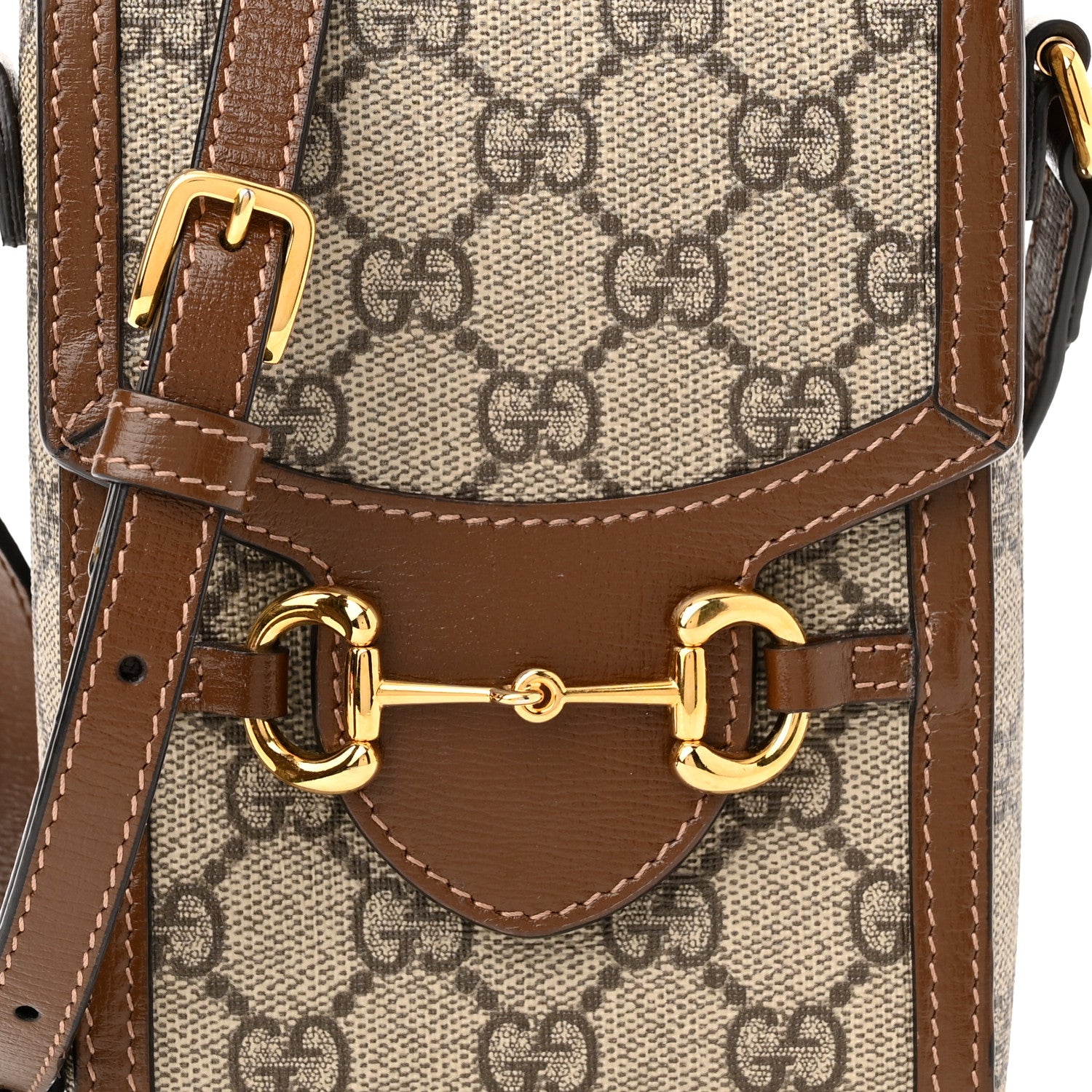 Gucci GG Supreme Monogram Mini Horsebit 1955 Crossbody Bag Beige Brown Sugar 8 of 12