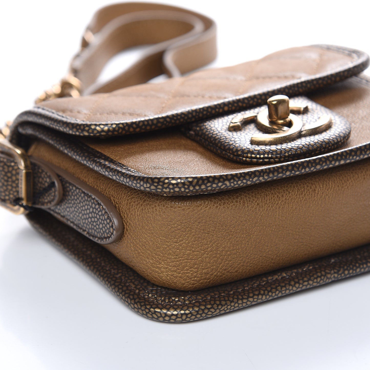Iridescent Calfskin Back To School Mini Crossbody Flap Dark Gold