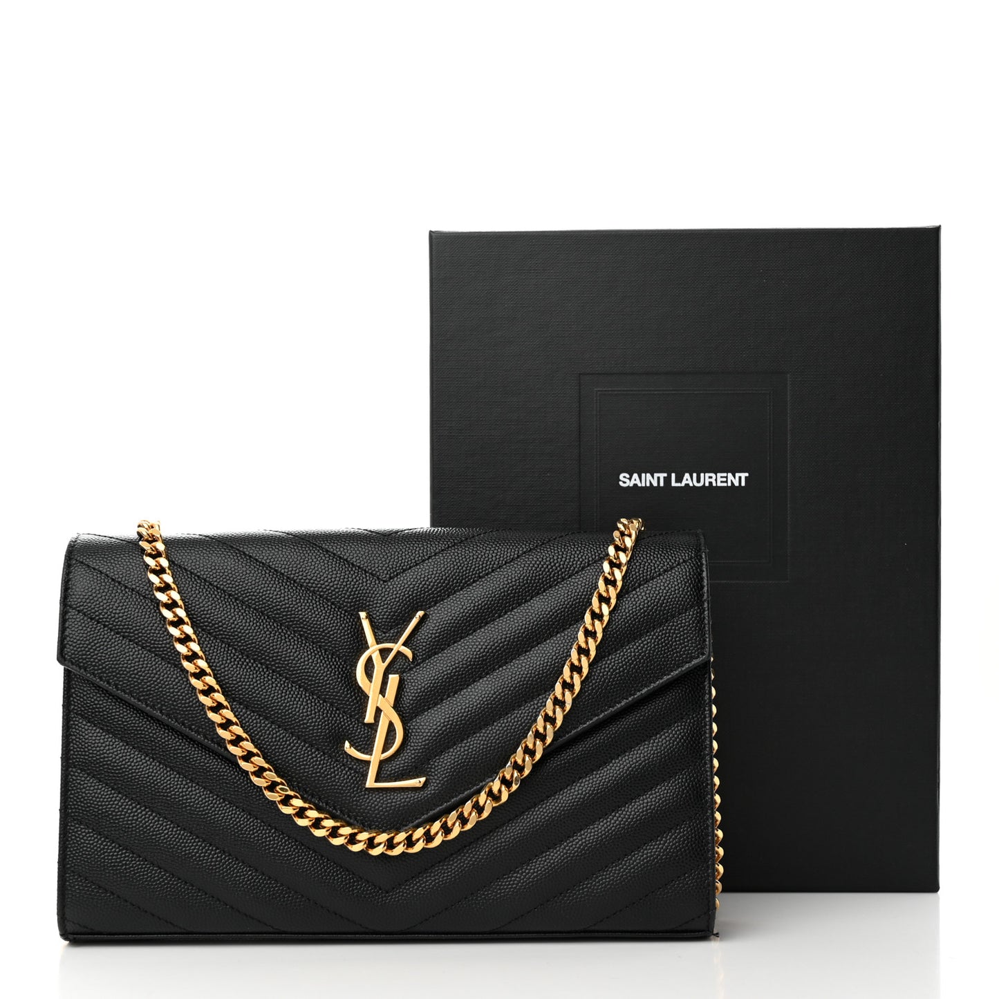 Grain De Poudre Matelasse Chevron Monogram Chain Wallet Black