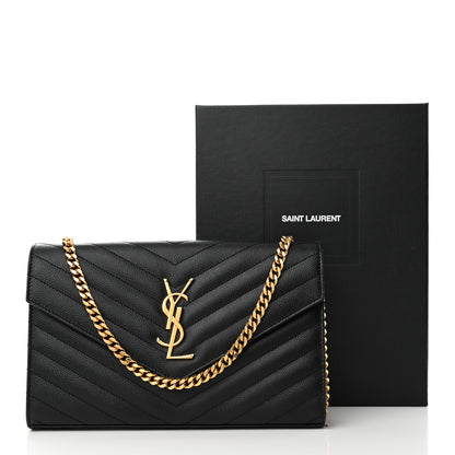 Saint Laurent Grain De Poudre Matelasse Chevron Monogram Chain Wallet Black 14 of 14