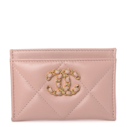 Chanel Shiny Goatskin Quilted Chanel 19 Card Holder Light Pink 1 of 9