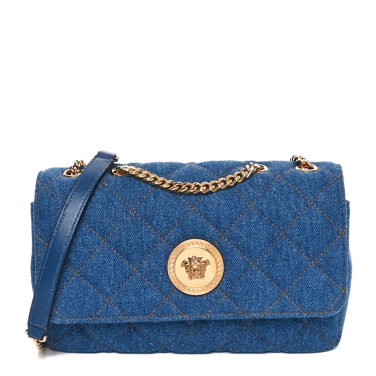 Versace Denim Quilted La Medusa Small Shoulder Bag Blue 1 of 9
