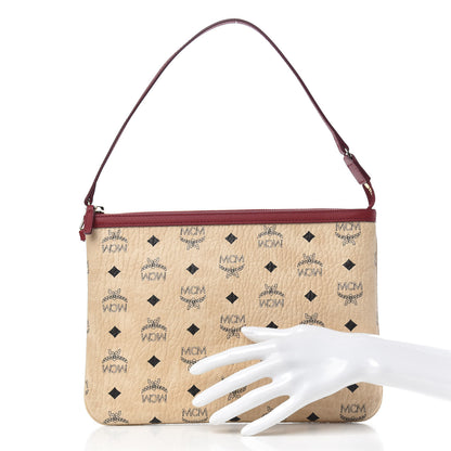 MCM Visetos Liz Shopper Tote Pouch Beige Ruby Red 2 of 6