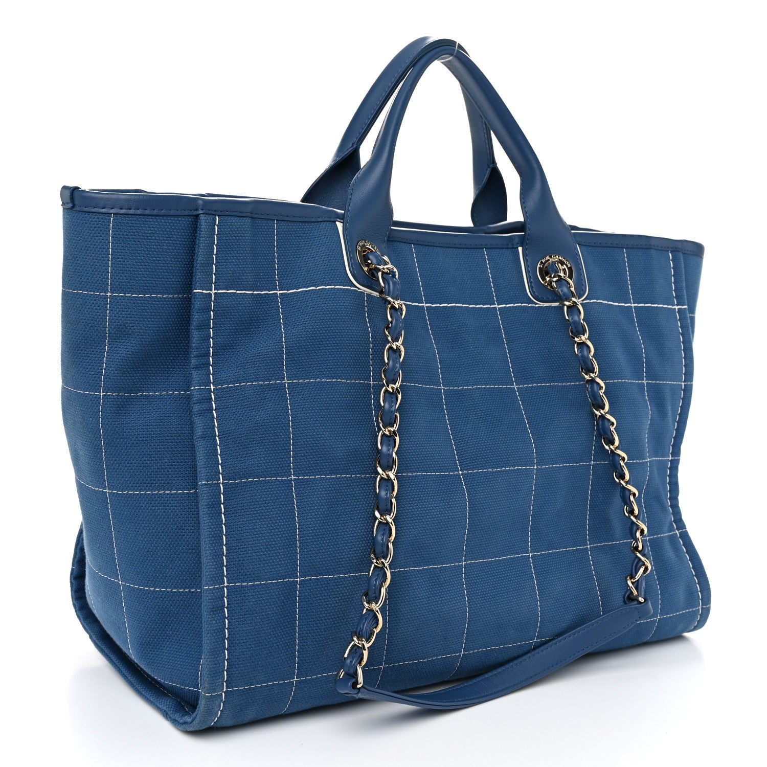 Chanel Cotton Medium Deauville Tote Blue White 4 of 12