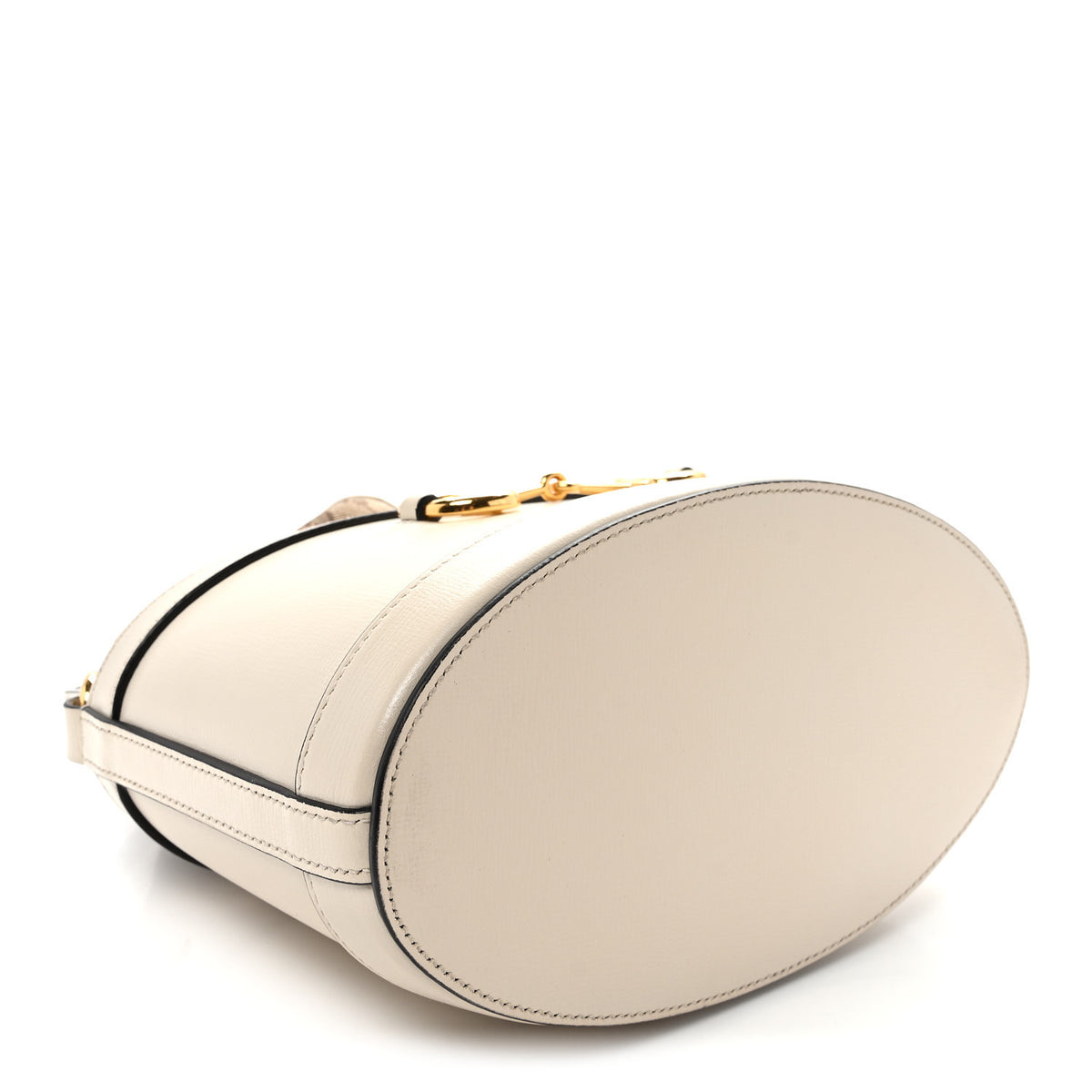 Monogram Textured Calfskin Horsebit 1955 Drawstring Bucket Bag Beige Mystic White