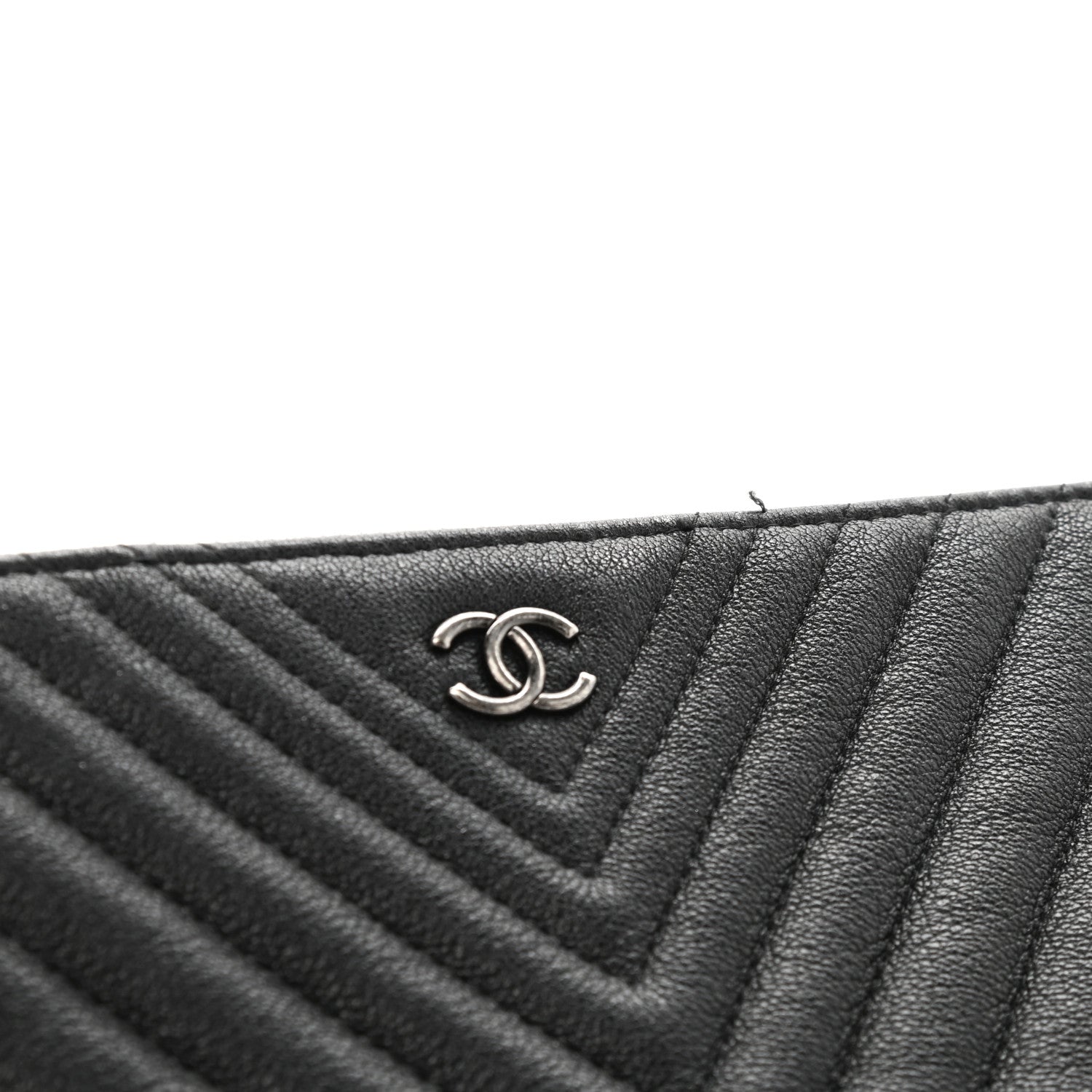 Chanel Sheepskin Chevron Quilted Medium Cosmetic Case Black 8 of 9