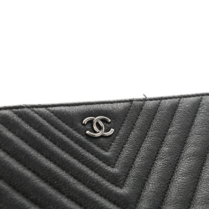 Chanel Sheepskin Chevron Quilted Medium Cosmetic Case Black 8 of 9