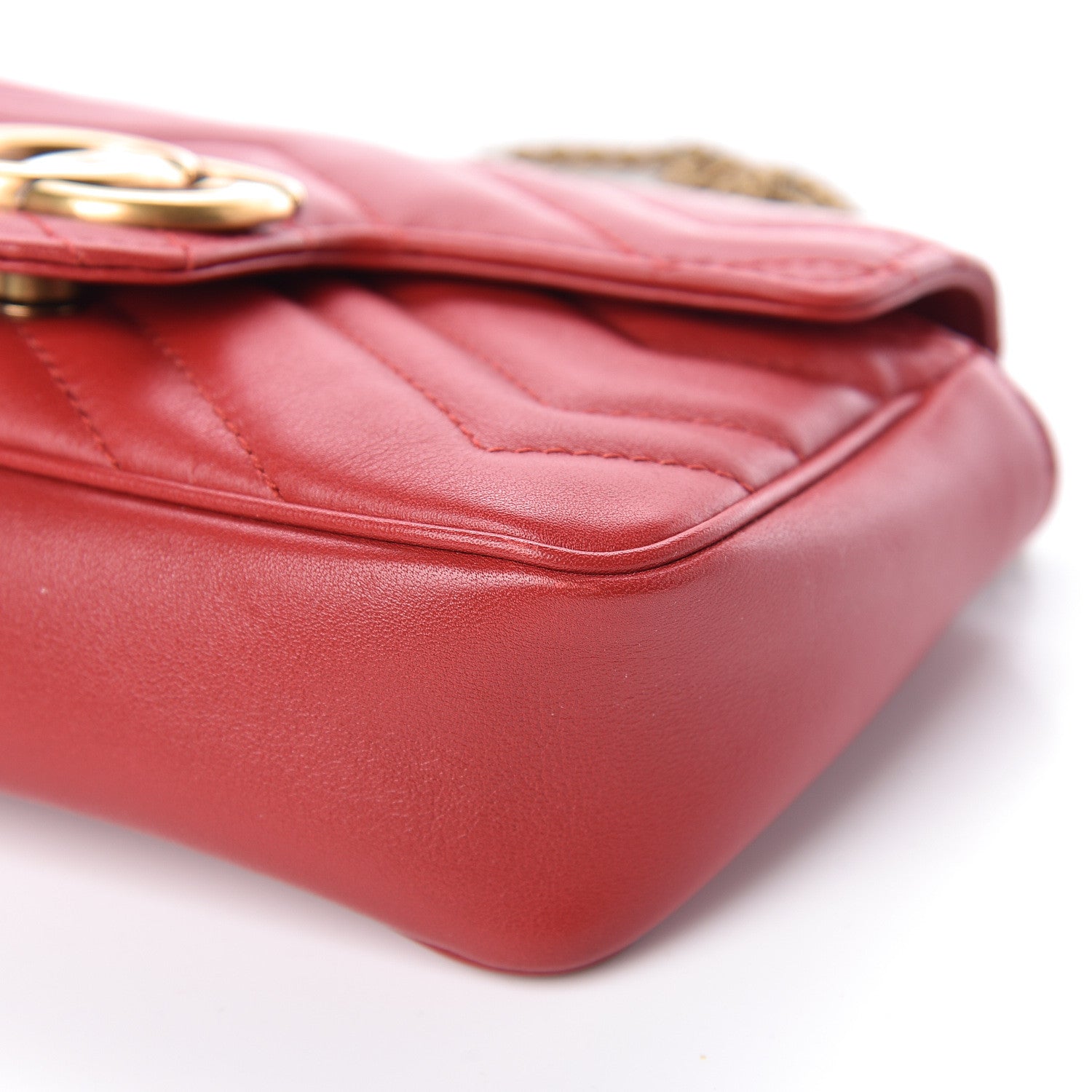 Gucci Calfskin Matelasse Super Mini GG Marmont Shoulder Bag Hibiscus Red 6 of 11