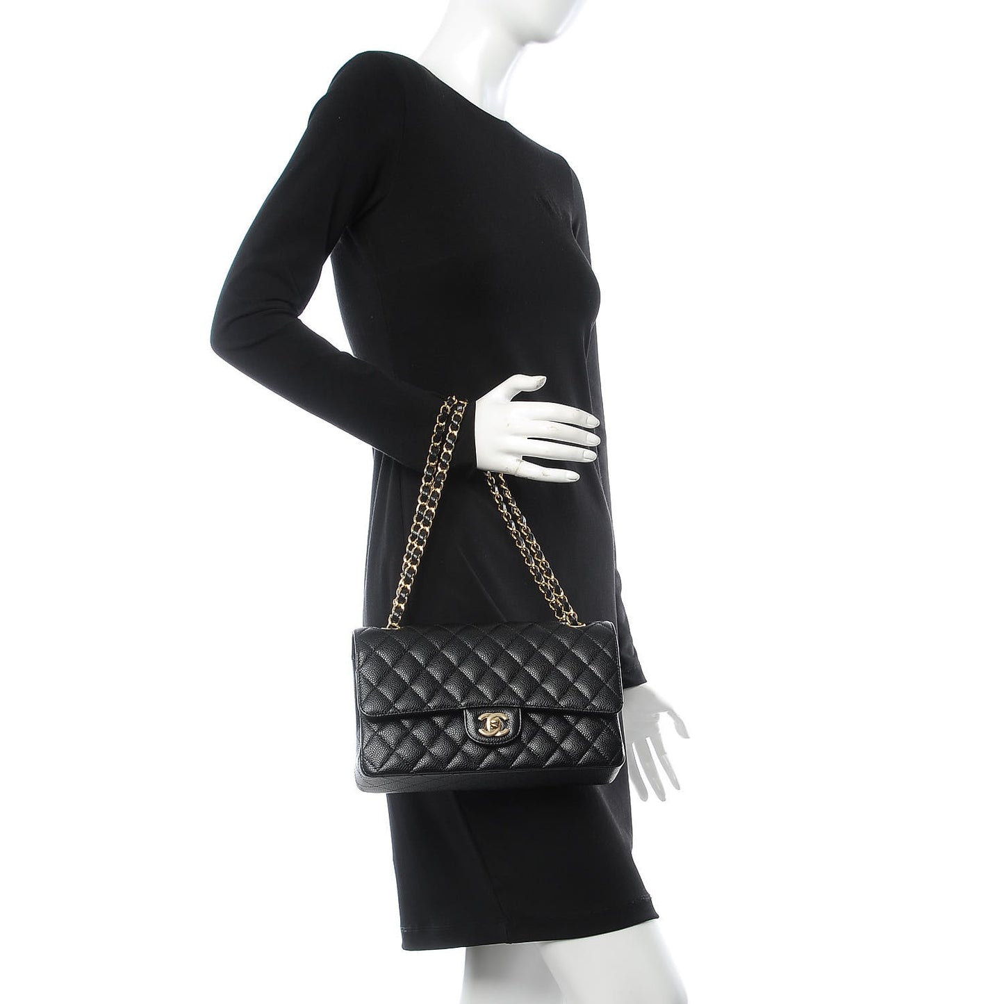Caviar Quilted Medium Double Flap Black