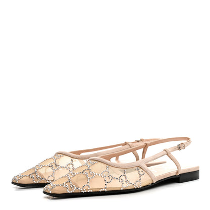 Gucci Suede Mesh Crystal GG Monogram Slingback Ballet Flats 37 Light Powder Skin Rose 4 of 9
