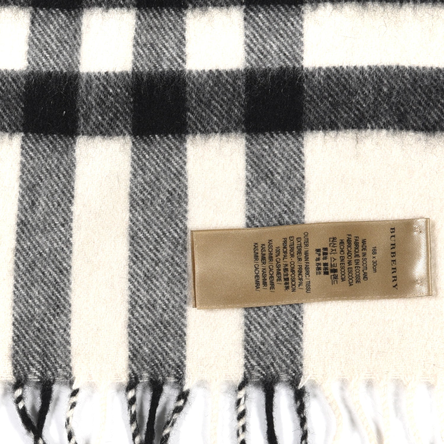 Burberry Cashmere Giant Check Fringe Scarf Ivory 3 of 4