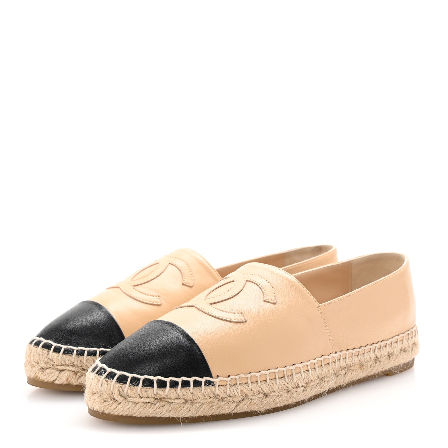 Chanel Lambskin CC Espadrilles 40 Beige Black 4 of 10