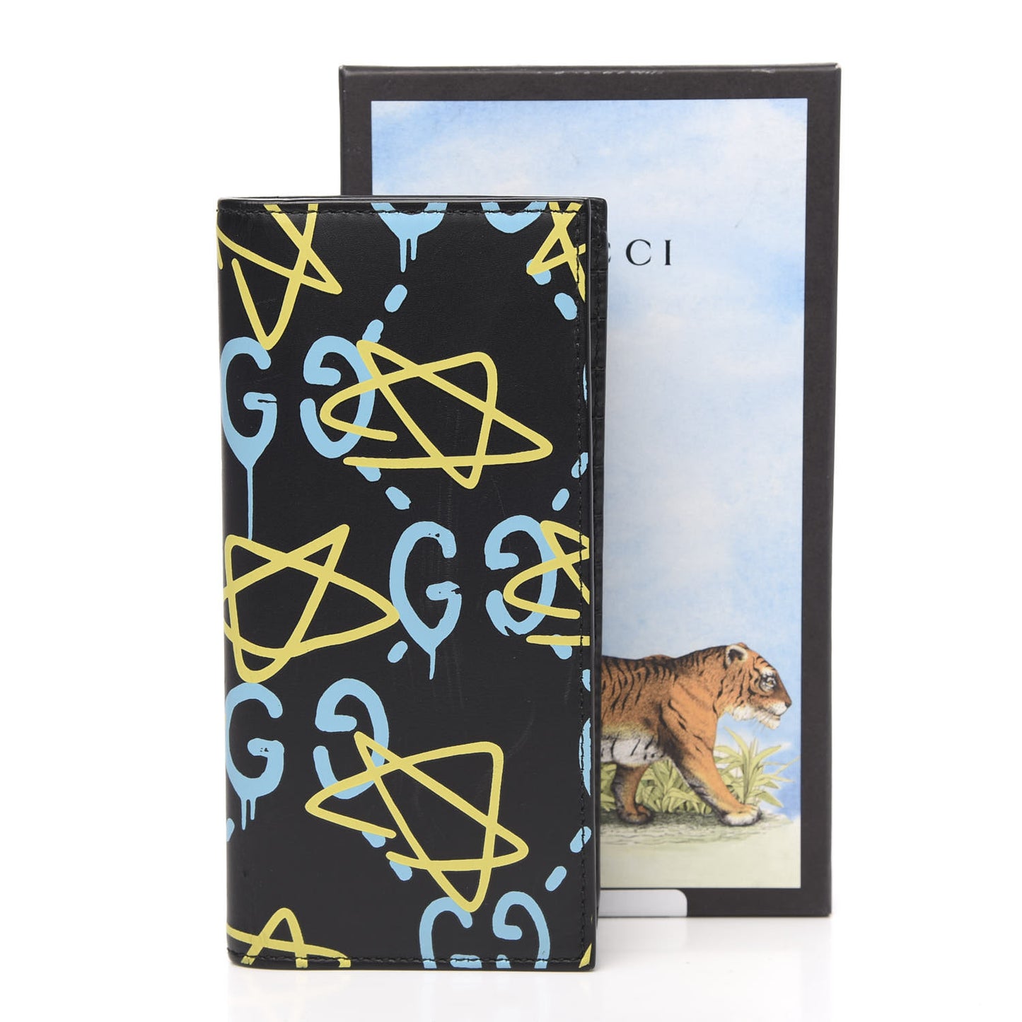 Calfskin GucciGhost Bi-Fold Long Wallet Black New Acquamarine