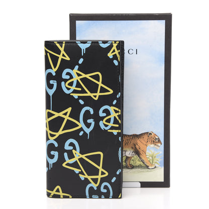 Gucci Calfskin GucciGhost Bi-Fold Long Wallet Black New Acquamarine 9 of 10