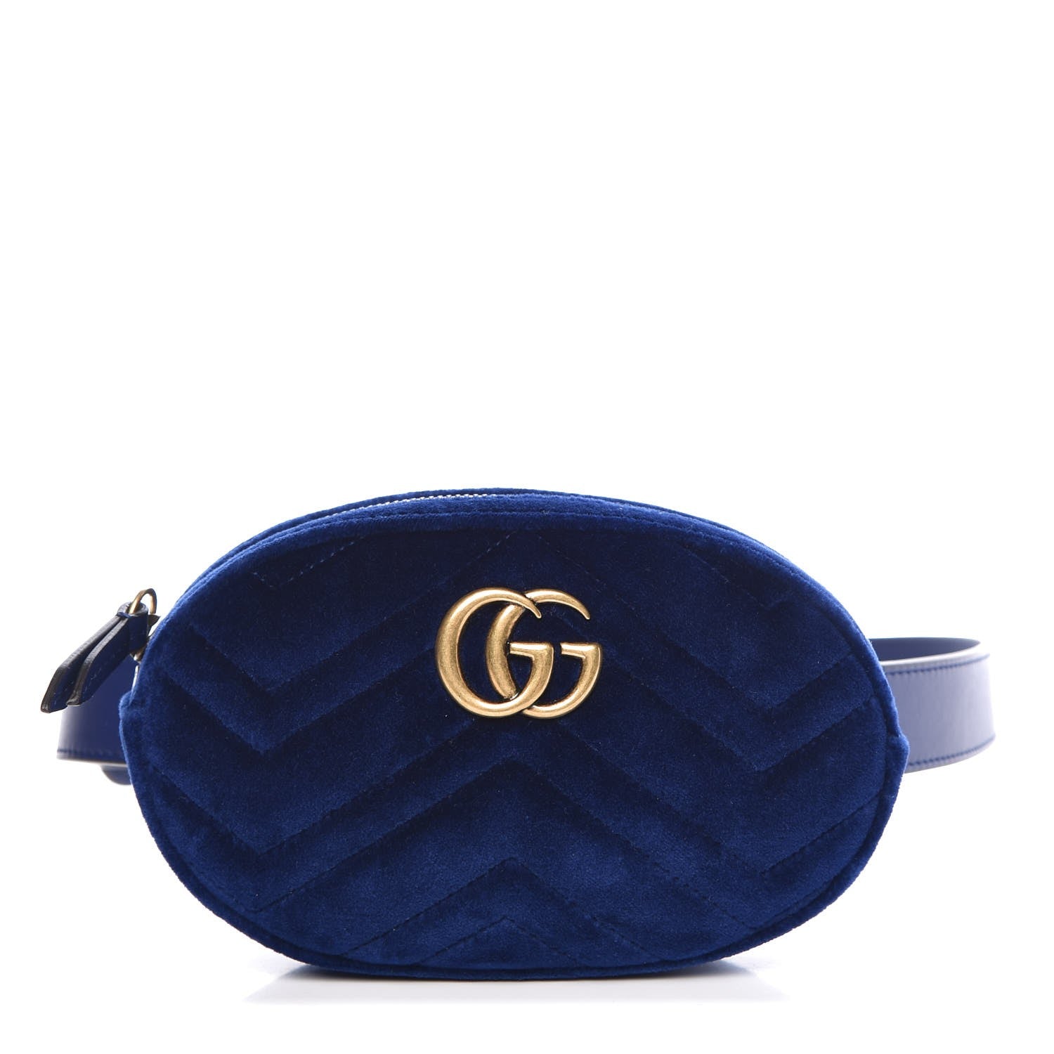 Gucci Velvet Matelasse GG Marmont Belt Bag 95 38 Cobalt Blue 1 of 7