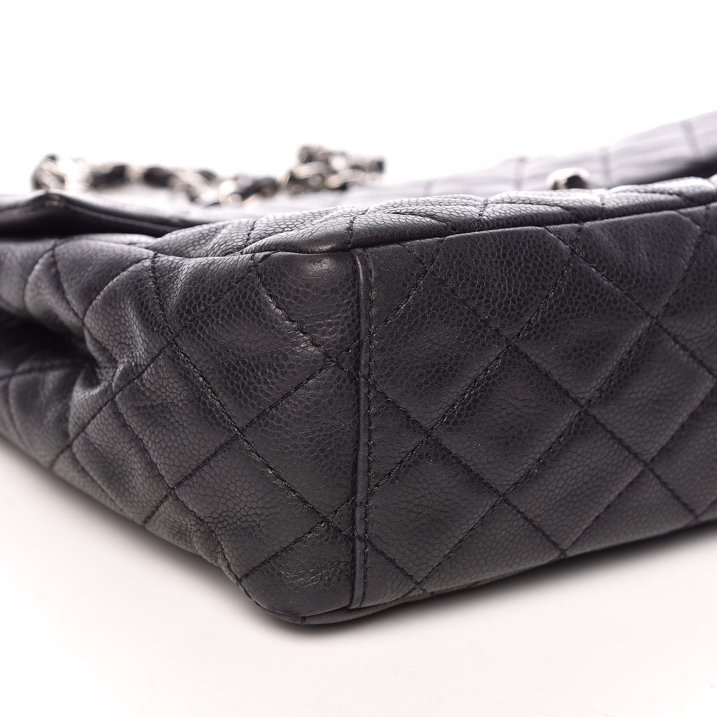 Washed Caviar Quilted Maxi Single Flap Black