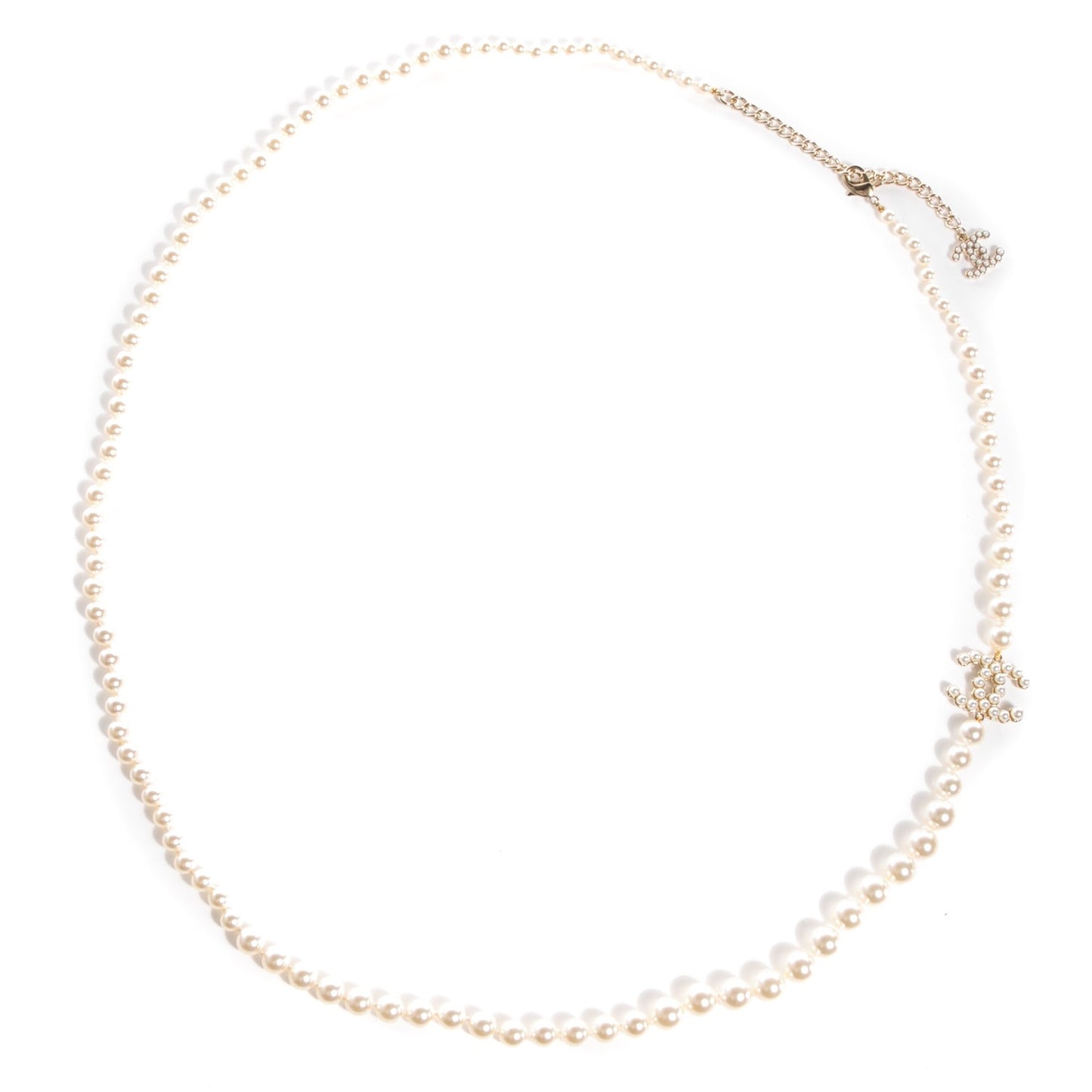 Graduated Pearl CC Long Necklace Gold