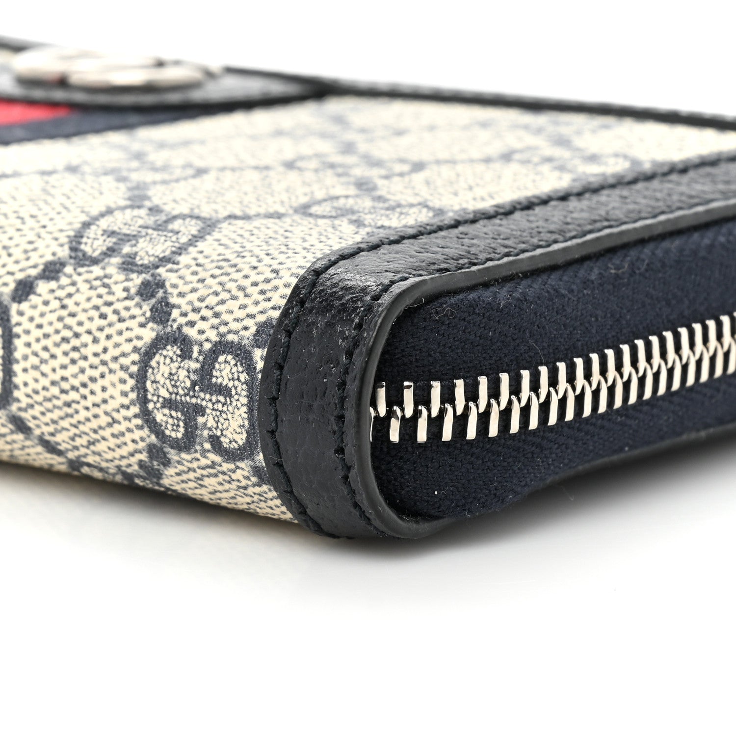 Gucci GG Supreme Monogram Textured Dollar Calfskin Web Ophidia Zip Around Wallet Beige Blue 11 of 13